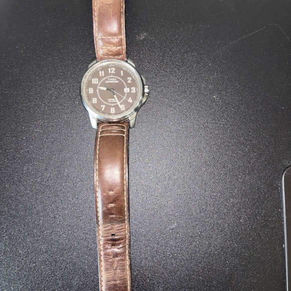 Vintage‎ Timex Expedition Brown Face & Leather Men's Indigo WR 50M 3818 - Picture 1 of 7